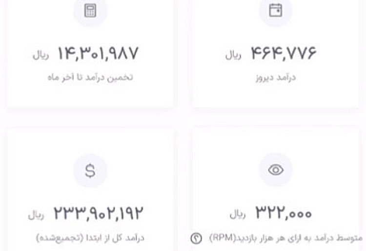 درآمد آپارات بخش‌های مختلف درآمد در پنل کاربری